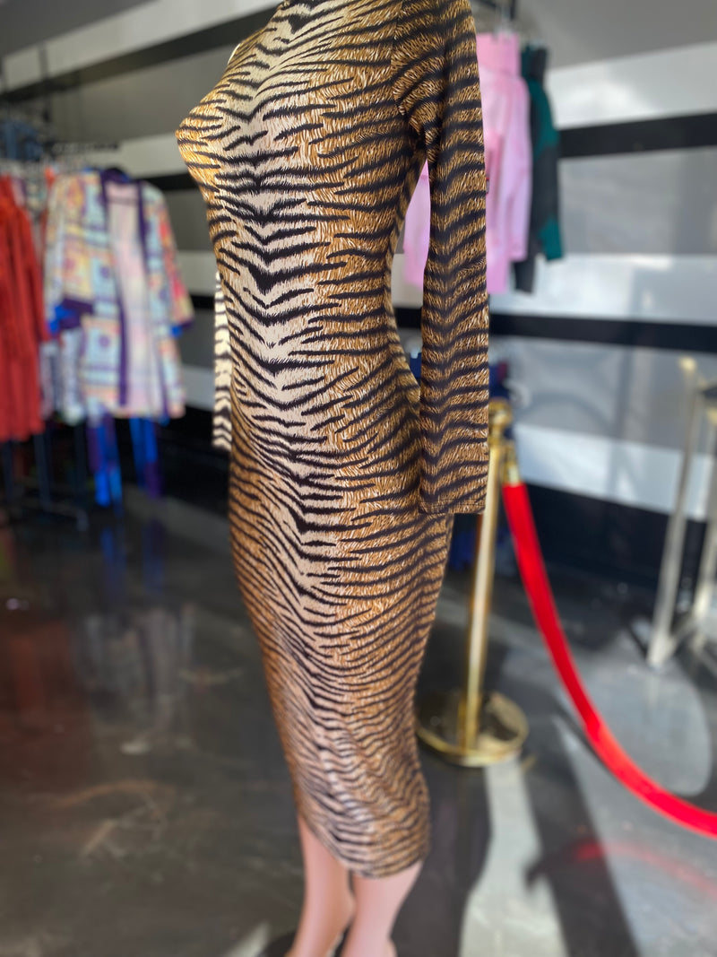 Tiger Striped Long Sleeve Dress