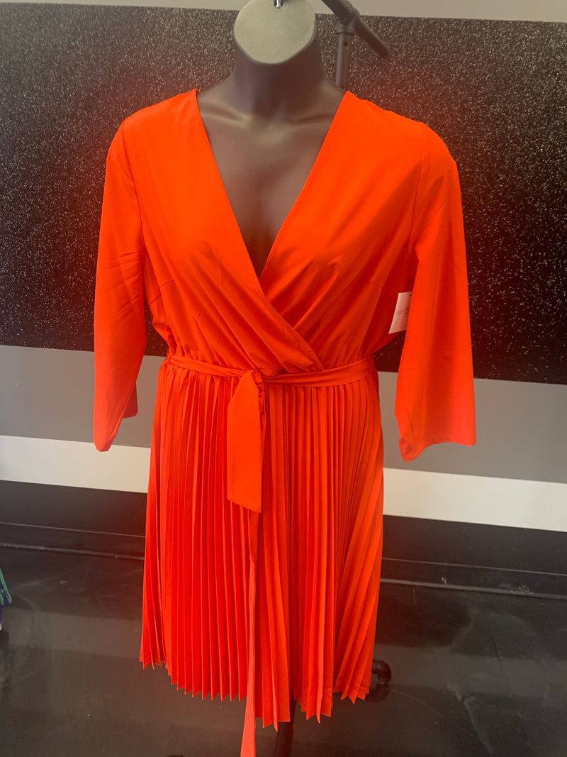 Orange Pleated Dress (plus) - WaistLESS Couturing