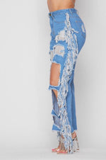 Fringes & Bling Distressed Jeans - WaistLESS Couturing