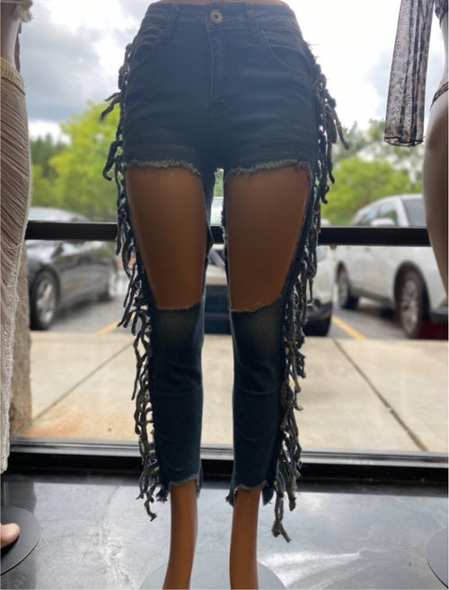 Cut Out Fringe Jeans - WaistLESS Couturing