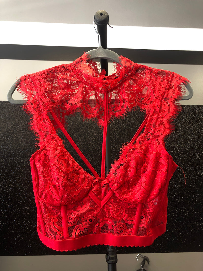 Red lace crop top - WaistLESS Couturing