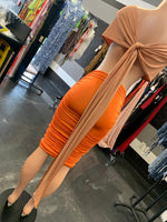 Nude Orange Ruched Back Out Dress
