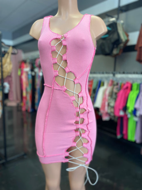 Pink Side Out Tie Up Dress - WaistLESS Couturing
