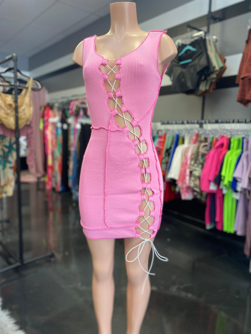 Pink Side Out Tie Up Dress - WaistLESS Couturing