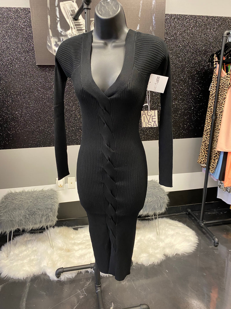 Black Off Shoulder Sweater Dress - WaistLESS Couturing